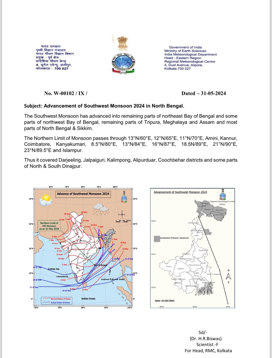 Southwest Monsoon has advanced into remaining parts of NE Bay of Bengal & some parts of northwest Bay of Bengal, remaining parts of #Tripura, #Meghalaya,  #Assam & most parts of North Bengal & #Sikkim. #monsoon