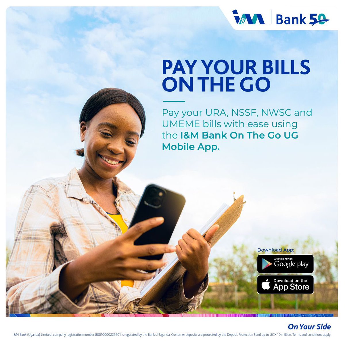 Why wait in line when you can pay On The Go? Download the I&M Bank On The Go app from Google Play & App Store to pay your bills anywhere at any time. #IMBankAt50 #OnYourSide