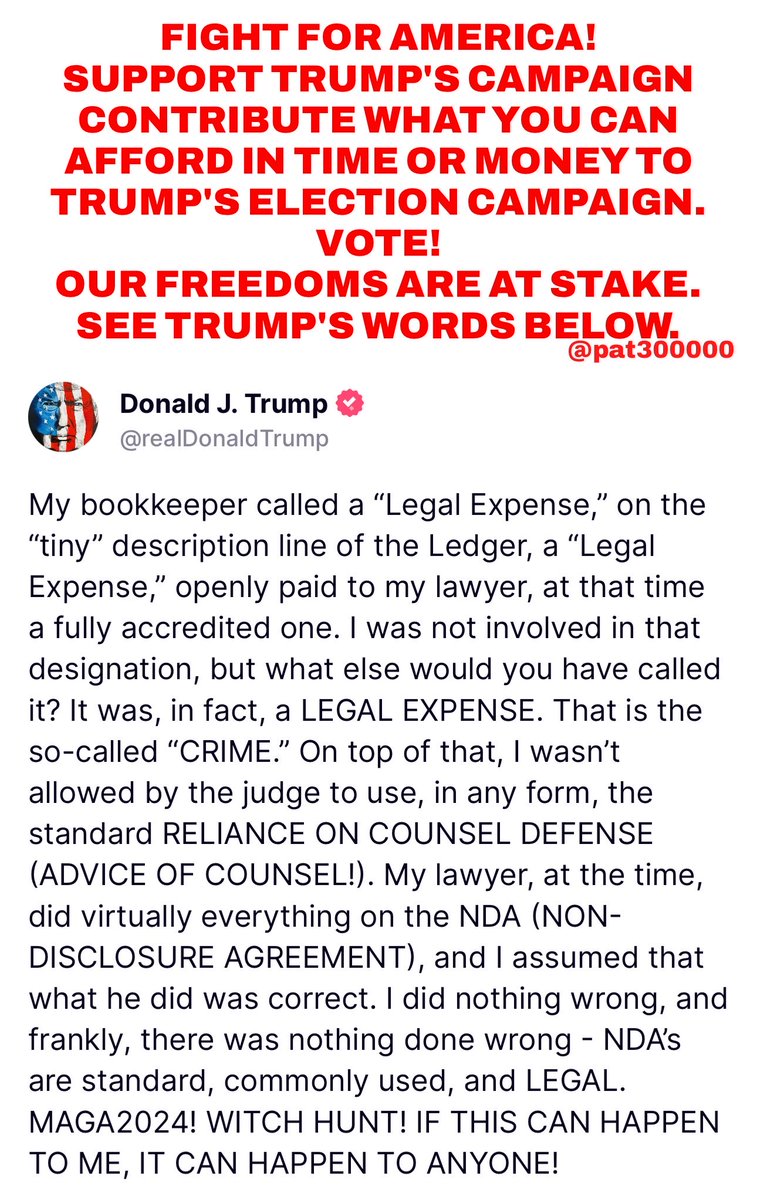 secure.winred.com/trump-national… See Trump's words on the false conviction & what it means for all Americans attached further below. I just contributed to the Trump campaign to show my outrage for the attempted political assassination by lawfare to stop Trump from saving America from
