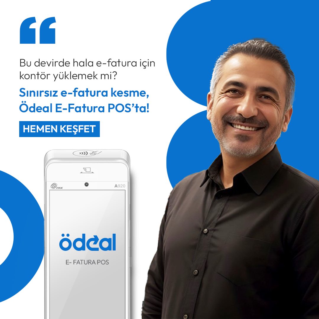 Ödeal devri, eski devirlere benzemez! 😎

E-fatura kesme zorunluğun varsa, sınırsız ve ücretsiz E-Fatura kesebilme kolaylığı Ödeal E-Fatura POS’ta! 🧾

#Ödeal #POS #EFatura