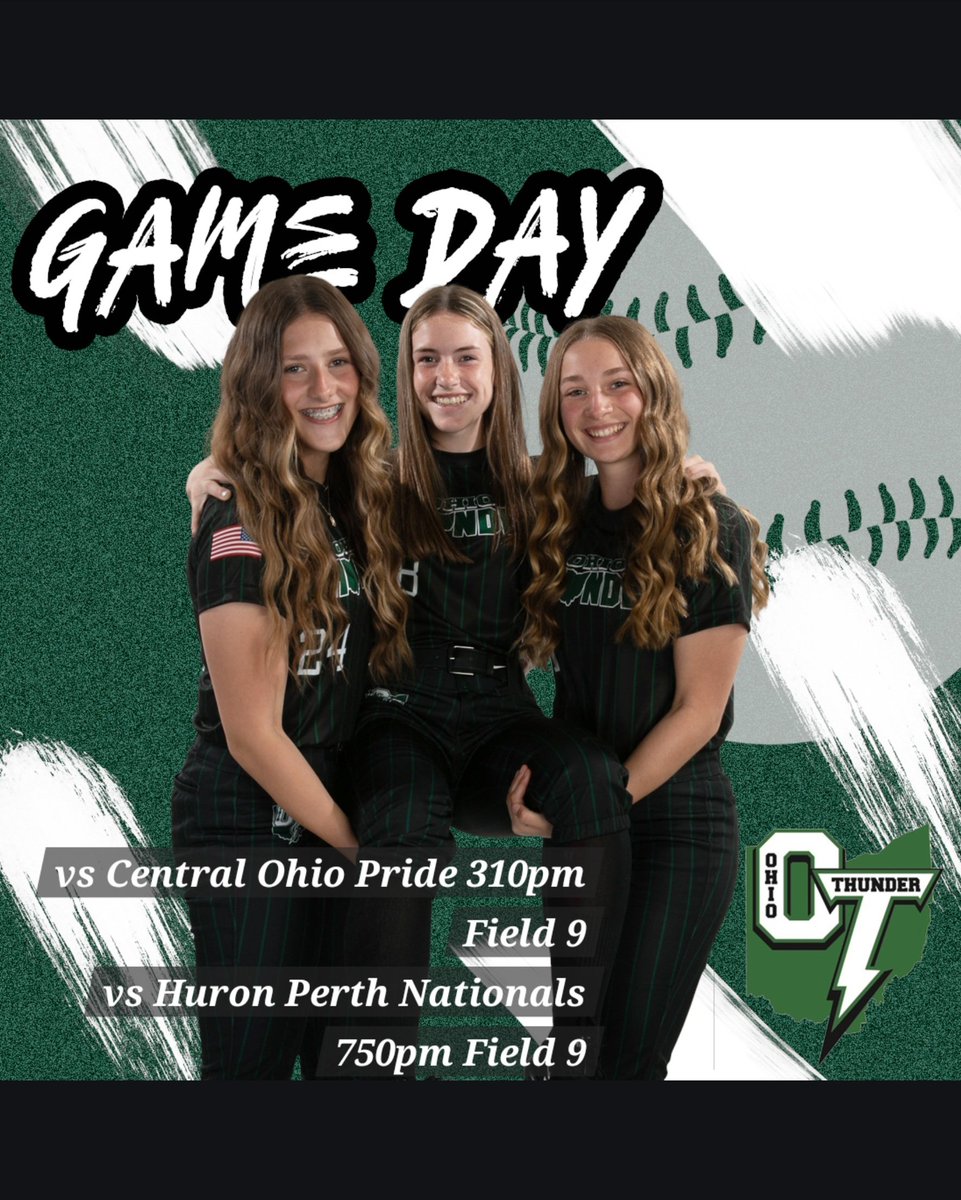 Let us carry you into the weekend with some softball at Berliner Sports Complex. Ohio Thunder takes on Central Ohio Pride at 310 pm on Field 9 and Huron Perth Nationals at 750pm on Field 9. #gothunder #thundersoftball