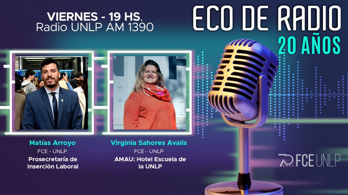 🎙️#EcoDeRadio
🗓️HOY 🕖19hs
👥Entrevistaremos al prosecretario de Inserción Laboral de nuestra FCE @MatiasArroyok, y a la gerenta del Hotel Amau UNLP @Virgi_Sahores
📻Escuchá @RadioULaPlata en:
twitch.tv/radiou_laplata