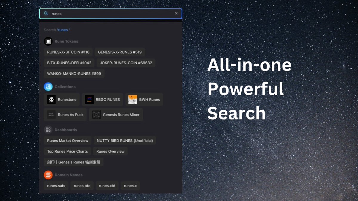 GeniiData's tweet photo. 📢New Feature Update📢
🚀 Our search function is now supercharged! Find everything in one place:
🔹 Runes
🔹 Addresses
🔹 Collections
🔹 BRC20
🔹 Dashboards
🔹 Dashboard Creators
🔹 Domain Names
Check it out! #Geniidata https://t.co/aWeWFBjT8k