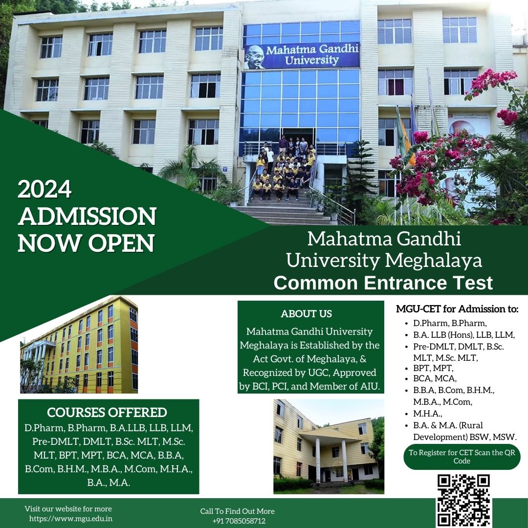🎓 Ready to shape your future? 🌟
Join us at Mahatma Gandhi University Meghalaya for the Common Entrance Test! 🏫📚 
Don't miss this chance to unlock endless opportunities. 🚀 

#Education #FutureLeaders #UniversityLife #SuccessStory #ViralEducation #CollegeGoals