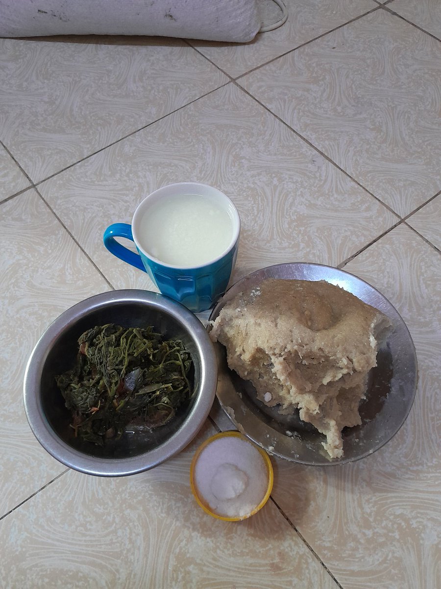 Solanum villosum, fermented milk, and ugali for lunch.