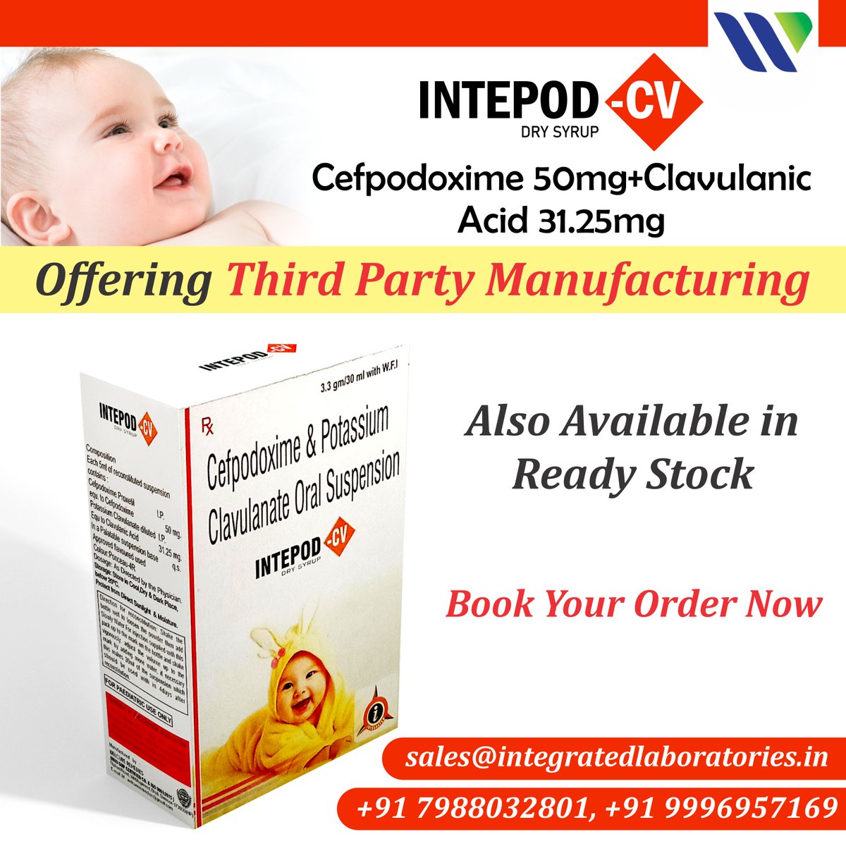 Cefpodoxime Clavulanate (Intepod-CV)= integratedlaboratories.in/product/cefpod… 🎉RAISE YOUR ORDER NOW We are WHO GMP-certified #manufacturers. Contact us for Business Opportunities. #thirdpartymanufacturiing #pharmafranchise #IntegratedLaboratories #IntepodCV #Antibiotics #Healthcare #Medicine