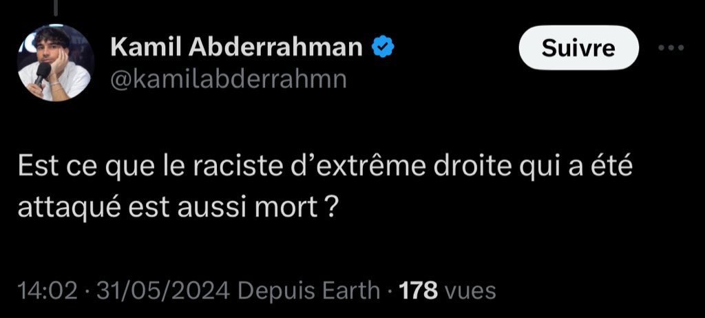 Tweet supprimé depuis. On n’assume plus de souhaiter la mort d’un opposant politique ?