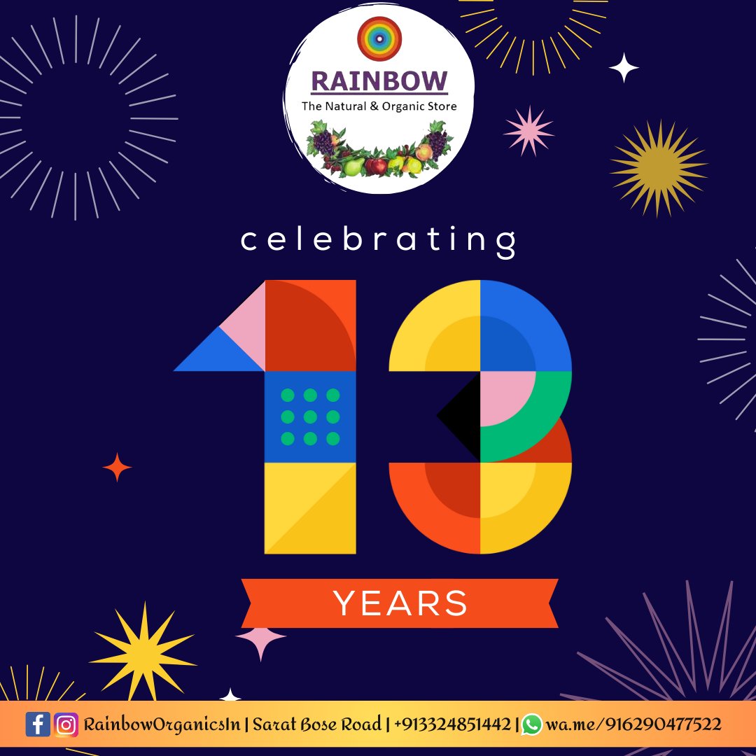 OrganicsRainbow's tweet photo. 🎉 *13 Years of Nature's Goodness!* 🌿
Thank you for growing with Rainbow Organics.
As a token of our gratitude, enjoy *13% off* on bills of ₹1500 and above*!
Here's to health, naturally. 💚
Offer valid till 8th June 2024
#13YearsOfWellness #RainbowOrganics #OrganicStore https://t.co/Dw9JaaJTqS