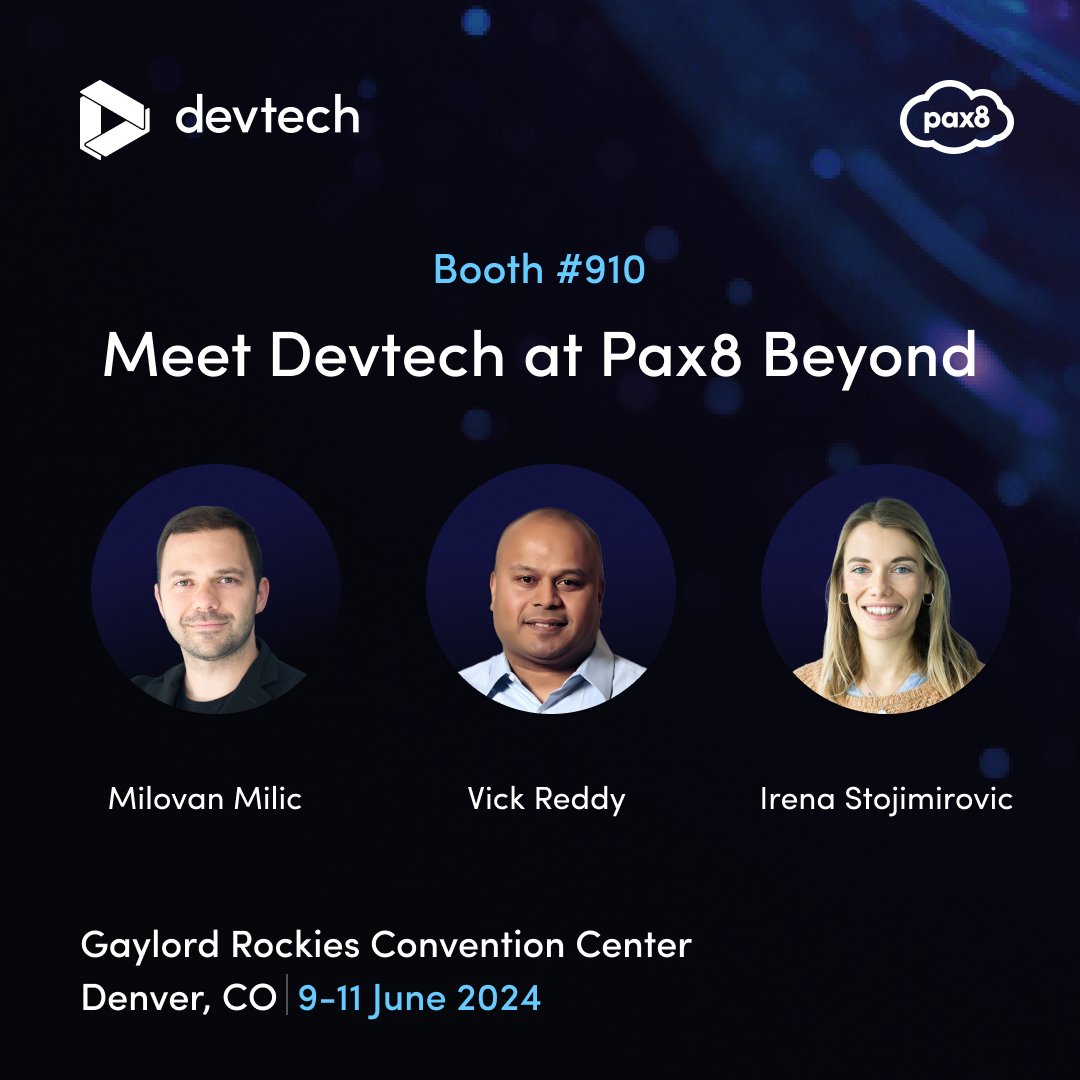 devtechgroup's tweet image. Let's meet at @pax8 Beyond! Visit Devtech's booth #910 to discuss how we can fast-track your Pax8 marketplace integration and overall channel strategy.
#pax8BEYOND24 #GoToMarket #pax8beyond #pax8beyond24