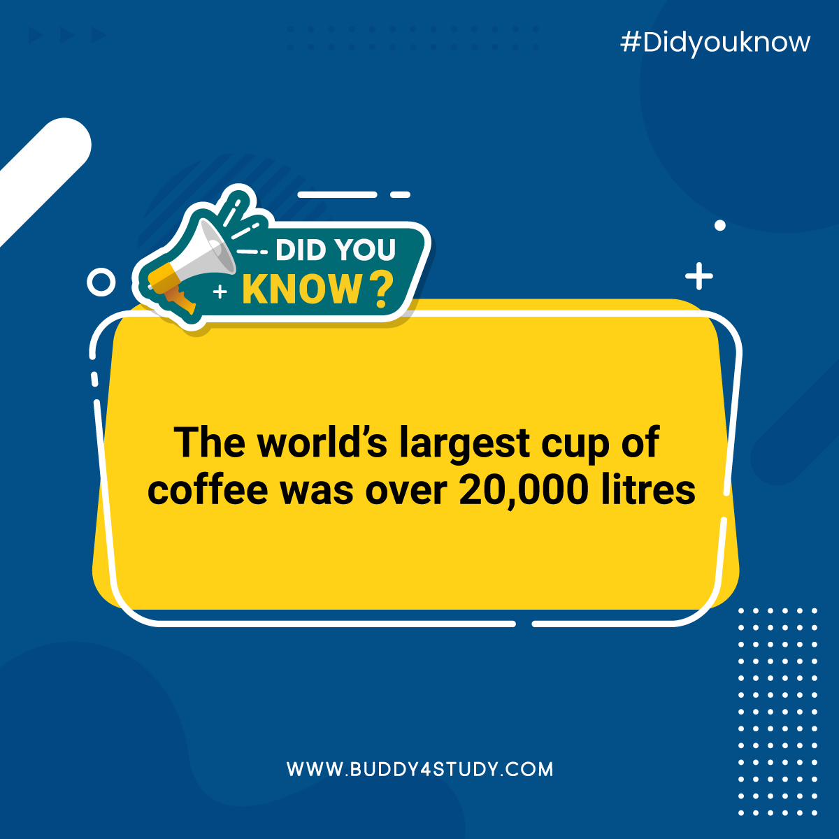 Buddy4Study's tweet photo. As of June 15, 2019, the largest cup of coffee ever made contained 22,739.14 litres and was recorded in the Guinness Book of World Records.
#coffee #worldrecord #guinnessbook #global #facts #didyouknow #Buddy4Study https://t.co/9vmyxO9bl0