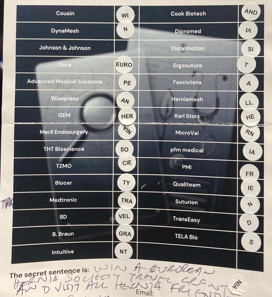 Thank you for all the help in solving this mistery!  And the winner is.... Simon Philips. We'll get in touch with you soon.
#EHS2024Prague #HerniaFriends <a href="/EHSprague2024/">EHS2024Prague</a>