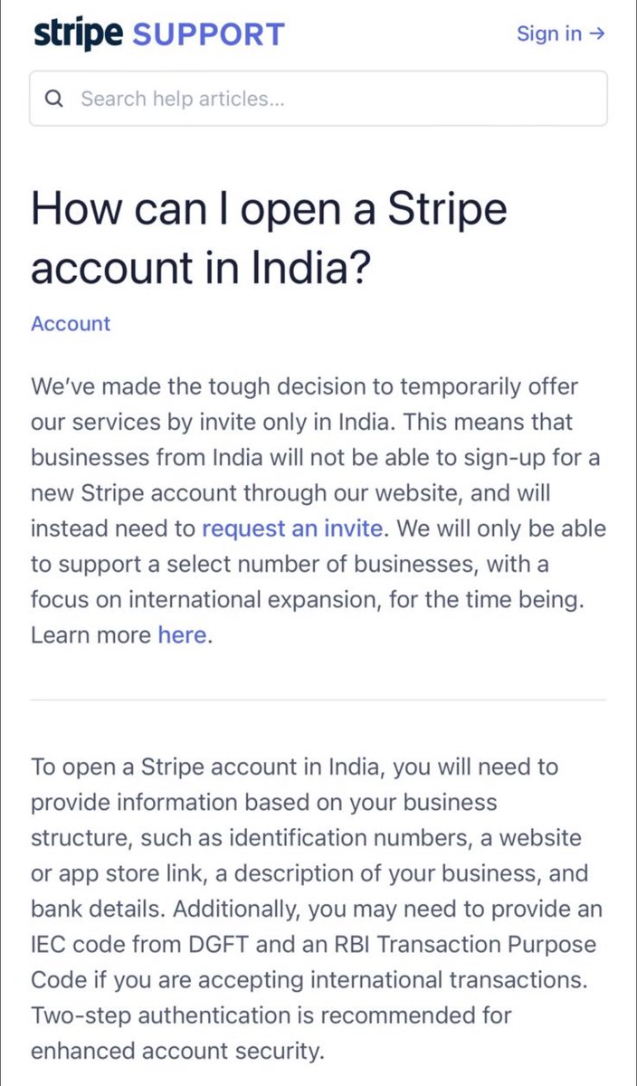 Stripe moves to invite-only model for new account sign ups in India due to changing regulatory landscape in the country. #fintech #payments