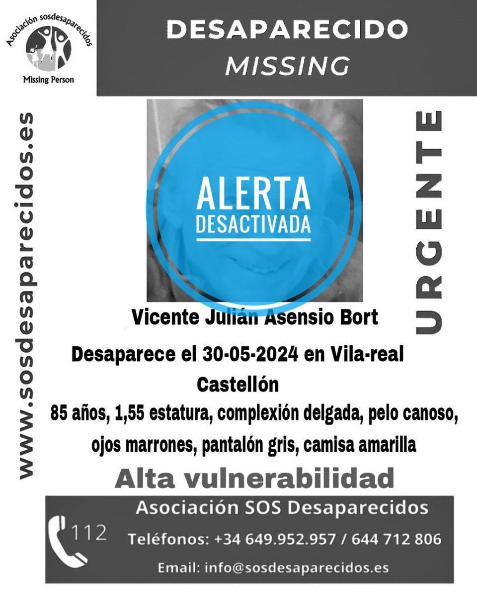 🔕 DESACTIVADA 🟠 Alta vulnerabilidad #sosdesaparecidos #Desaparecido #Missing #España #Vilareal #Castellón Síguenos @sosdesaparecido