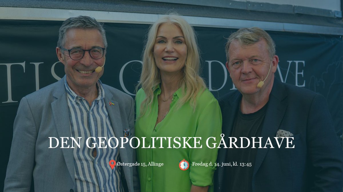 Tre tidligere statsministre samles igen!
Efter sidste års succes er det tid til en ny omgang!  Anders Fogh Rasmussen, Helle Thorning-Schmidt og Lars Løkke Rasmussen mødes i Den Geopolitiske Gårdhave til en samtale om Europas fremtid #fmdk #dkpol
rasmussenglobal.com/folkemodet-202…