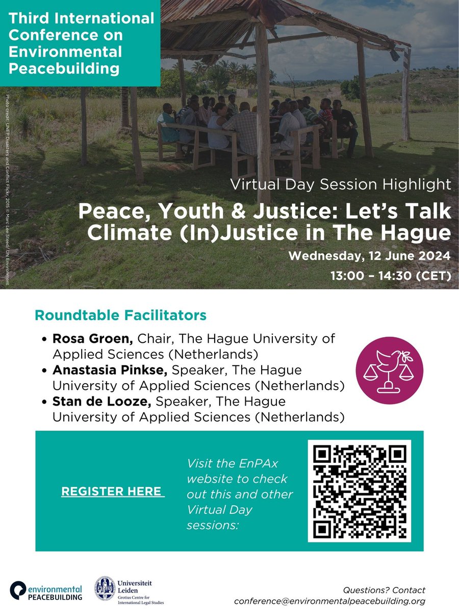 Join us for “Peace, Youth &amp; Justice: Let’s Talk Climate (In)Justice in The Hague” during Session 3 of the Virtual Conference Day. To register and get more information about this roundtable, scan the QR code below.
