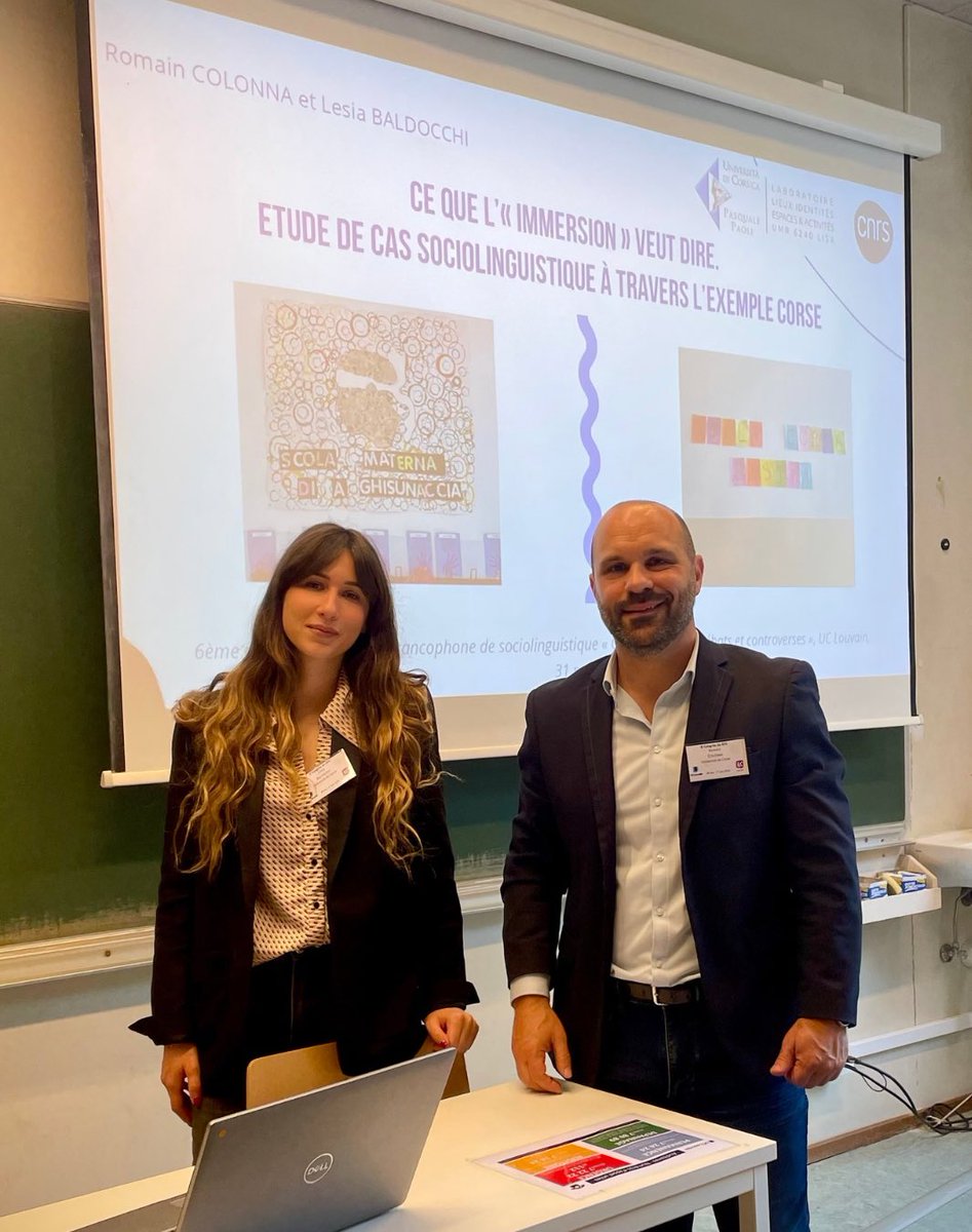 Romain_Colonna's tweet photo. Parmi les choses les plus gratifiantes pour un enseignant-chercheur : accompagner ses doctorants sur la voie de la recherche et les voir s’épanouir !
Avec Lesia Baldocchi au congrès international de sociolinguistique à Louvain en Belgique. Brava cara Lesia 👏 https://t.co/bEmWvW2I2n
