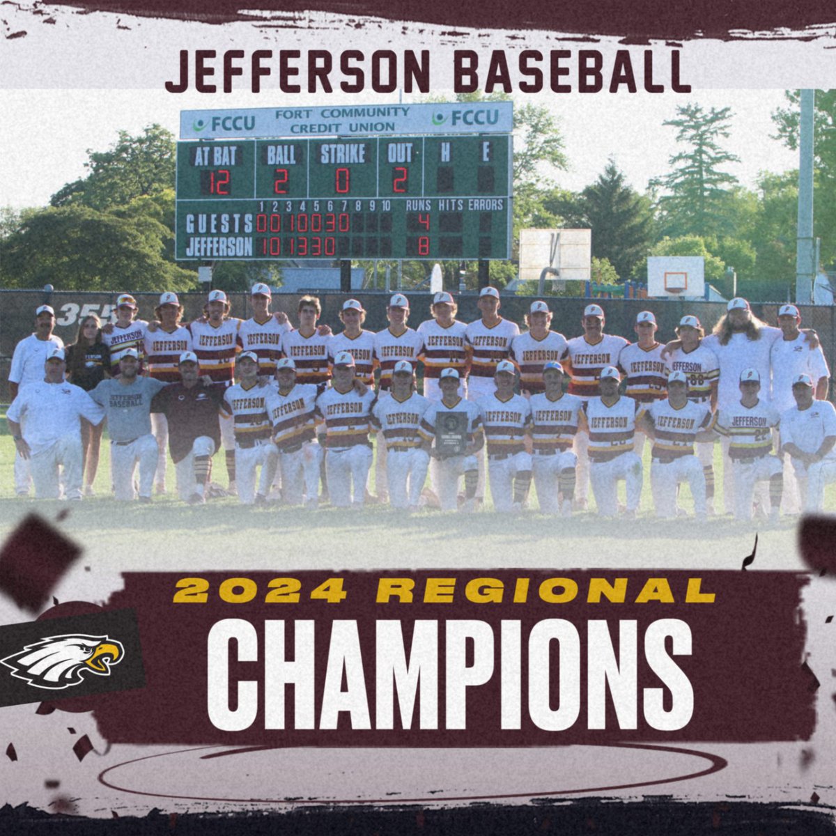 Congratulations to the Jefferson Eagles Baseball team on their regional final victory over Lakeside Lutheran last night by a score of 8-4!  The Eagles will play Waupun at Portage HS at 1:00 pm on Tuesday, June 4 for sectionals.

#gojhseagles
#Baseball_Jtown