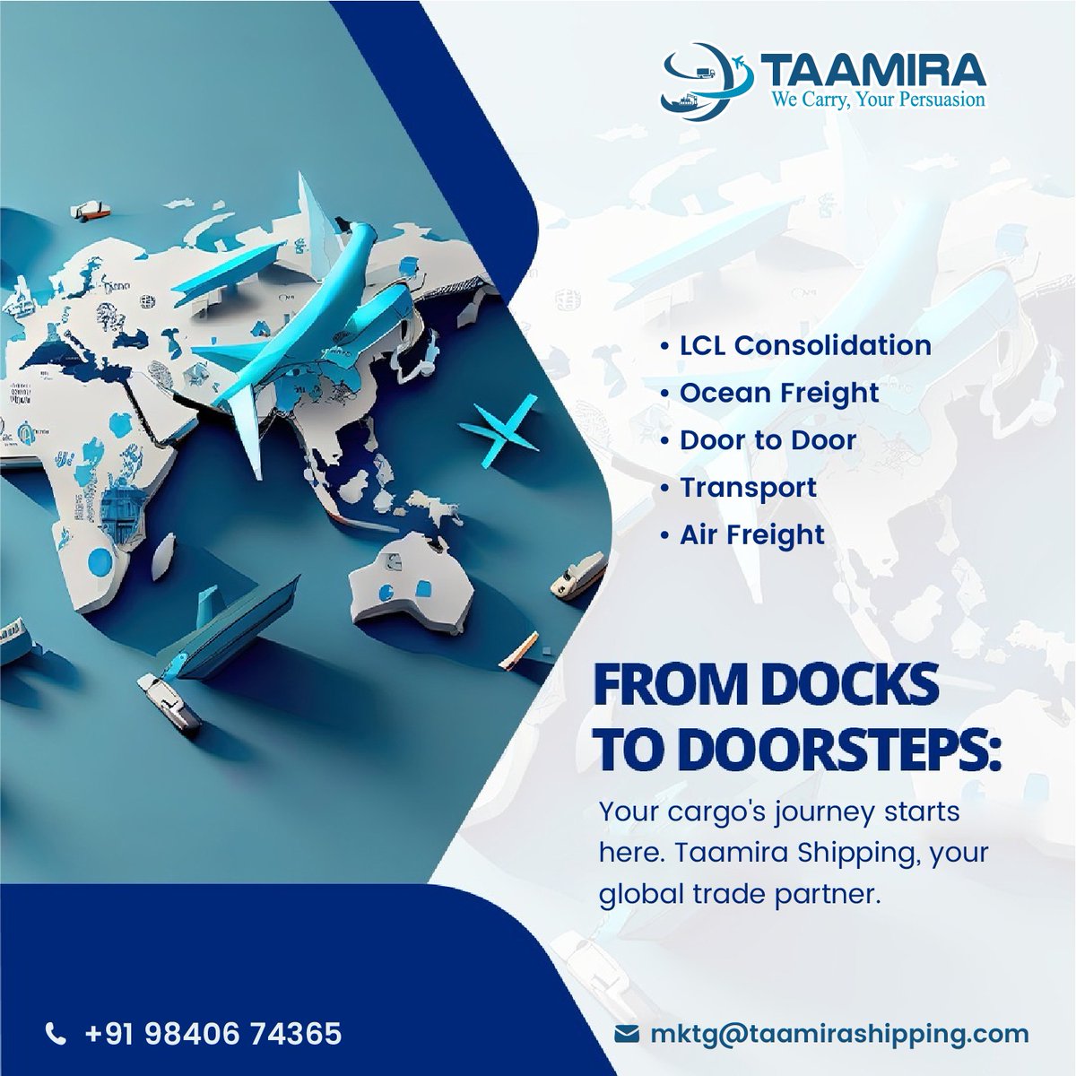 Whether you want to transfer your goods from one city to another city or even from 
one country to another #Taamirashipping is the right platform for you and your business
 
#Import #export #freightforwarding #warehousing #Shipping #chennai #India #taamirashipping