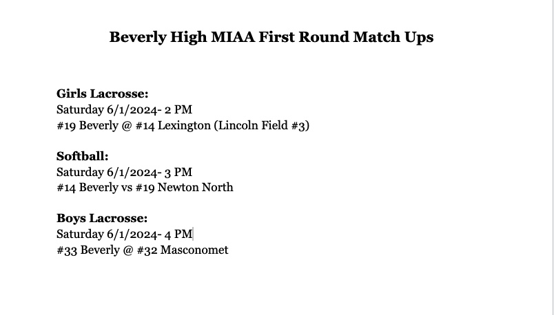 Busy day on Saturday for BHS. Good luck to our teams!
<a href="/mascochieftains/">John Daileanes</a> <a href="/LexMinutemenAth/">Lexington Athletics</a> <a href="/NNHSTigers/">Newton North Tigers</a>