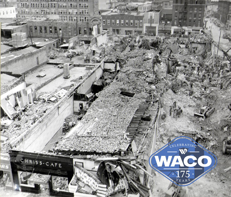 cityofwaco's tweet photo. May 2024 marks 71 years since a devastating EF-5 tornado ripped through Waco. 

The storm claimed 114 lives, injured nearly 1,100, and left Downtown Waco with many buildings in ruins. However, Waco persevered!

#wacotexas #wacotx #wacohistory https://t.co/PQJqPaZmC6