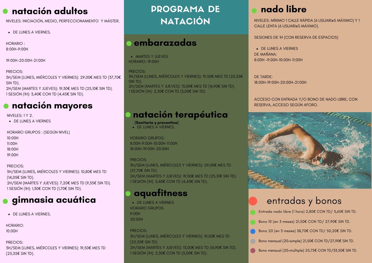 pmdubrique's tweet photo. PROGRAMAS DEPORTIVOS_VERANO 2024 #UBRIQUE
✅10 de junio, activamos reservas de nuevos programas 
🔐1 al 30 de junio, reserve su plaza para octubre 
➡️24 de junio, 😎modo verano
Consúltenos @pmdubrique Edificio Piscina Climatizada  #deportesalud @aytoubrique https://t.co/TCdNSm0fCm
