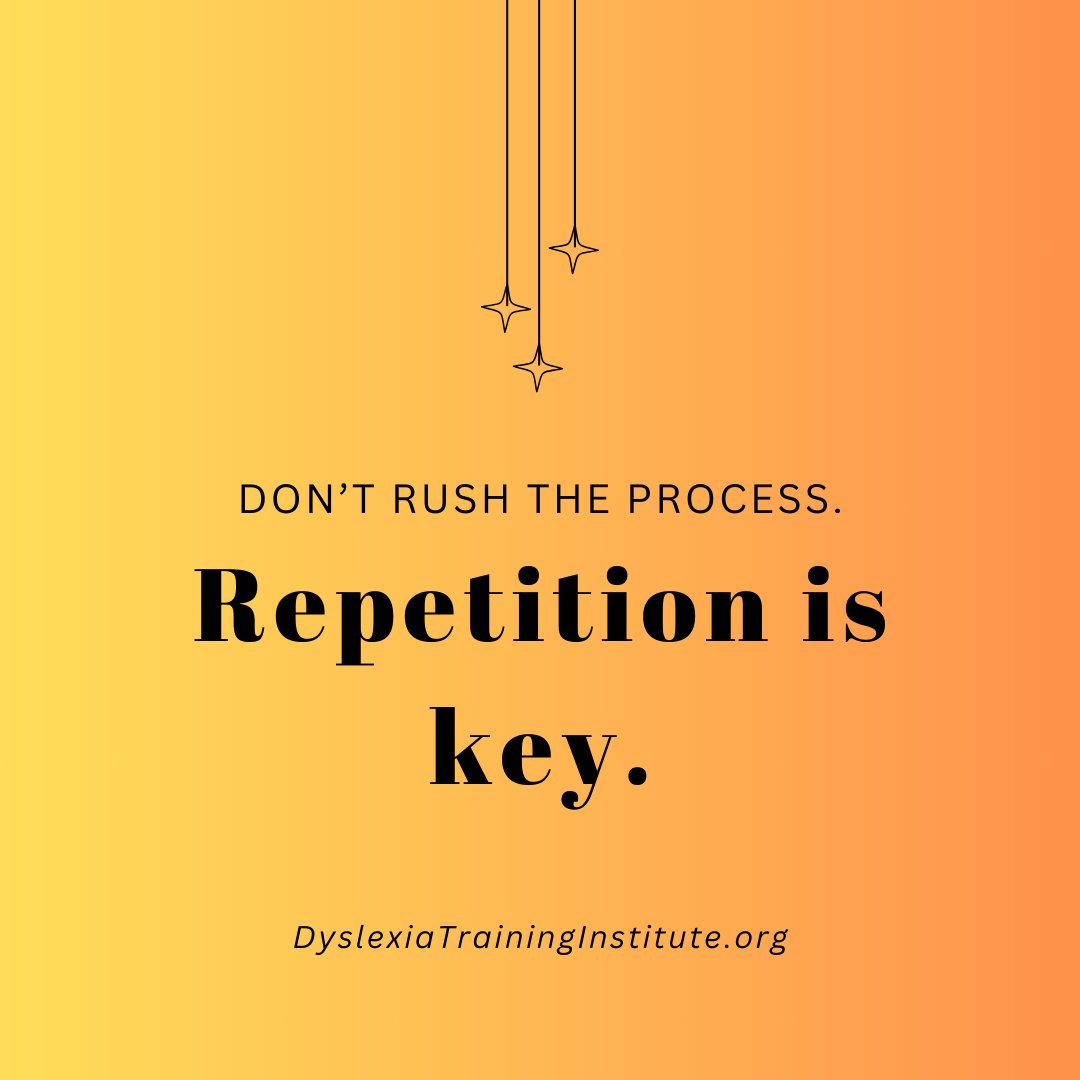 Repetition is key when students are learning new reading skills. Nothing is gained by rushing the process. #dyslexia