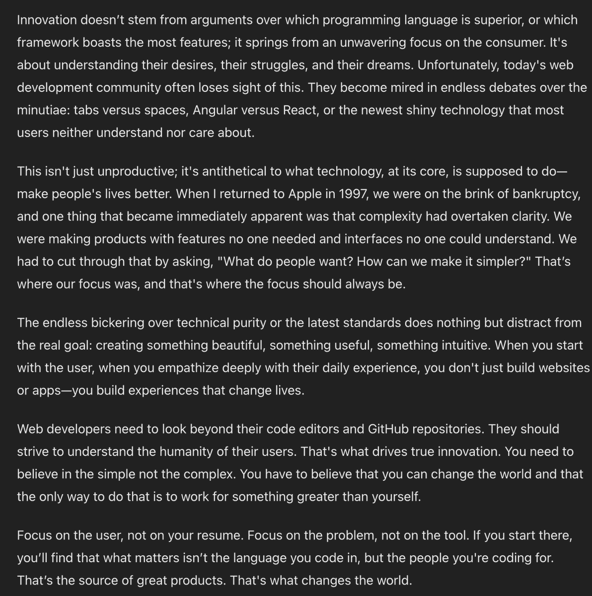 Steve Jobs setting the web development community straight? Sure, let's give it a shot.

Actually not terrible!