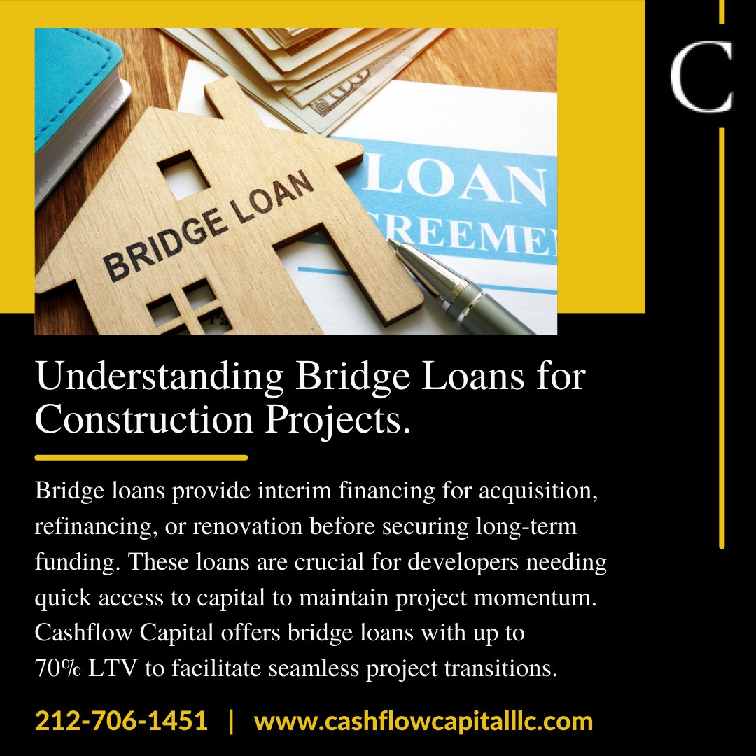 Cashflow_CapLLC's tweet photo. Bridge loans are important for projects mobility, providing developers with the financial support needed to stay on track. Cashflow Capital offers insights into how bridge loans benefit developers in construction projects. 

#FirstMortgageBridgeLoans #AdaptiveRe-Use https://t.co/LCAPMnzbK7