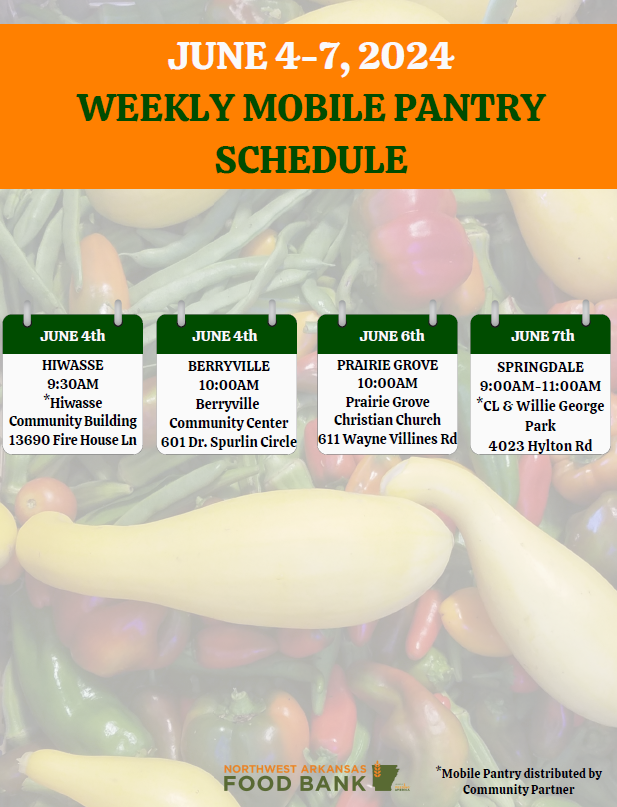 JUNE MOBILE PANTRY UPDATE

⚠️ Attention: For the month of June, we will be posting the Mobile Pantry schedule weekly. 

This is a temporary change to the schedule posts. Please stay tuned to our social media for weekly updates. 

We ask that you visit one Mobile Pantry per month.