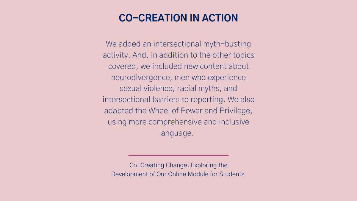 UofTConsent's tweet image. Our online module for students launched as a pilot project in August 2023 with the goal of teaching students about consent, building better boundaries, and healthy communication skills. We're proud to now be able to share the updated, #CoCreated version! 

svpscentre.utoronto.ca/co-creating-ch…