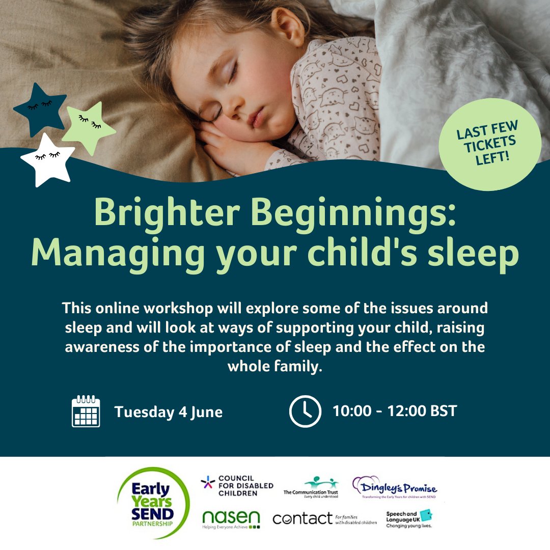 FREE WORKSHOP: Managing your child's sleep. This online workshop will explore some of the issues around sleep and will look at ways of supporting your child, raising awareness of the importance of sleep and the effect on the whole family. Book here: ow.ly/tl0Q50S3Mvx