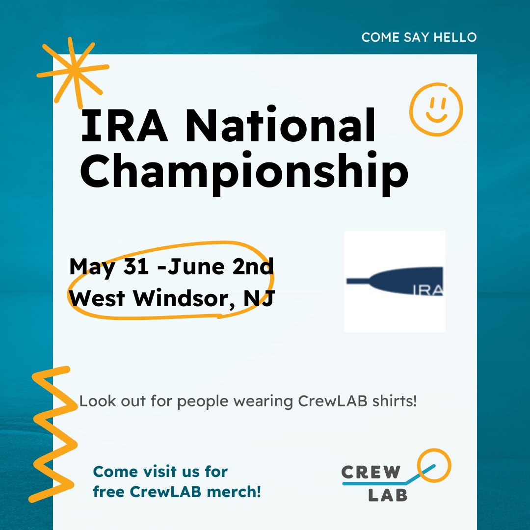 We will be in West Windsor, NJ for the IRA National Championships! Look out for folks wearing CrewLAB shirts and come learn more about us. Good luck to all crews racing!