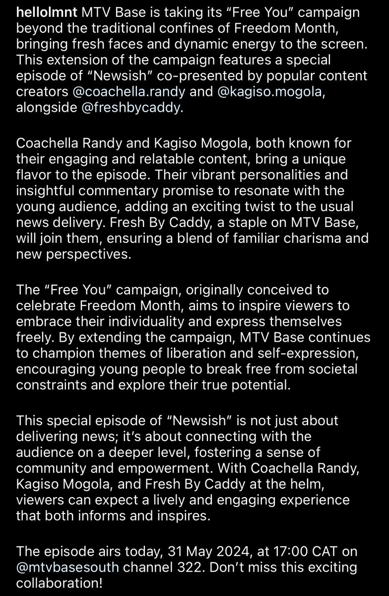hellolmnt's tweet photo. Coachella Randy and Kagiso Mogola Join Fresh By Caddy for Special "Newsish" Episode on MTV Base https://t.co/fuoSiVXEnd