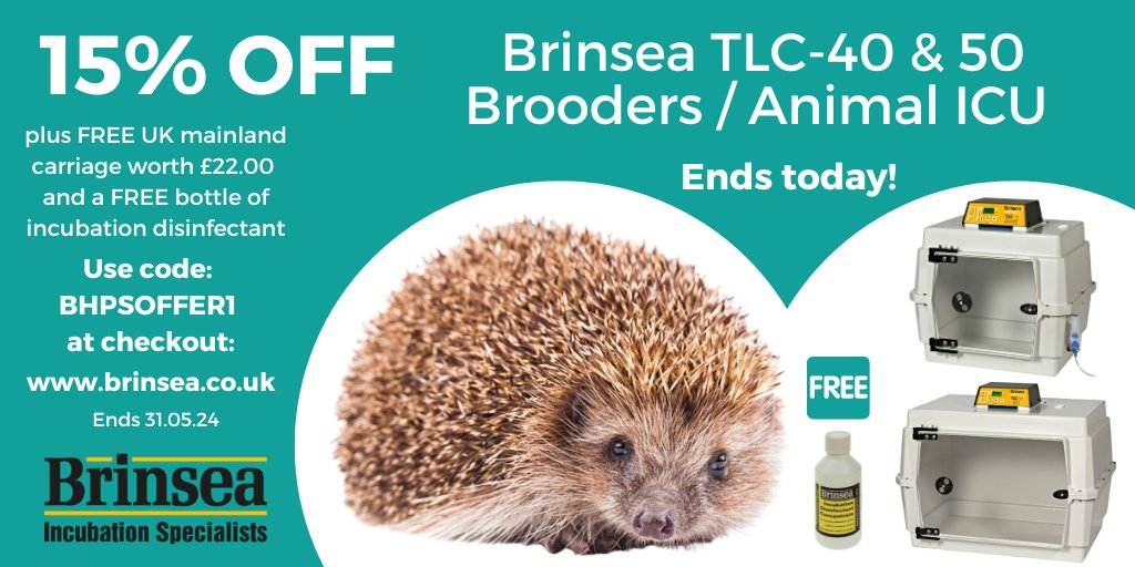 LAST CHANCE to buy a Brinsea TLC Brooder/Intensive Care Unit at our special prices - offer ends TONIGHT at 23:59. Save 15% on the TLC-40 &amp; 50 models (BHPSOFFER1), save 10% on the TLC-30 models (BHPSOFFER2) - shop here: brinsea.co.uk/smal.../tlc-in…
<a href="/hedgehogsociety/">Hedgehog Society</a>