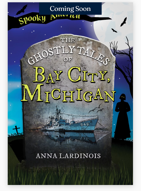 My next book- The Ghostly Tales of Bay City comes out on June 17 and I just got to see the cover. Here it is!
I hope this collection of creepy tales finds its way into bedrolls and is read with flashlights at sleepaway camps and around campfires this summer.