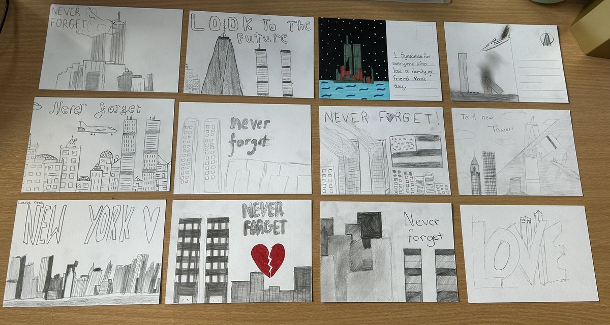 2.4 - After learning about 9/11 as part of our terrorism unit in S2 Modern Studies we designed some “Messages of Hope” on postcards to remember the victims ❤️🕊️<a href="/MrKellyPTC/">AHS Social Subjects and RMPS</a> <a href="/MrCarstairs_/">Mr Carstairs</a> <a href="/AuchmutyHS/">Auchmuty High School</a>