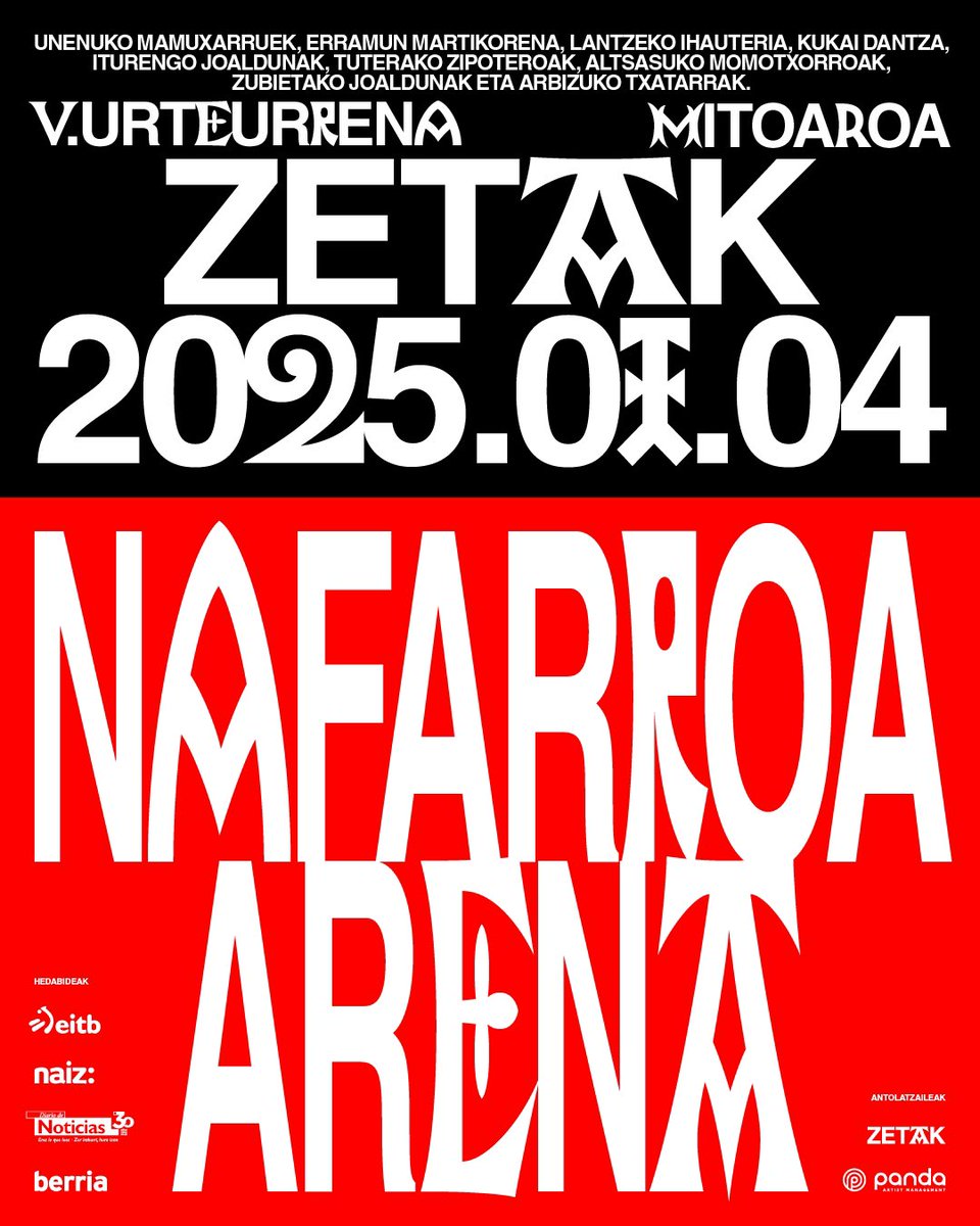 ZETAK • MITOAROA • NAFARROA ARENA
Tickets ekainak 4 junio 08:00
🧌🖤 zetak.org