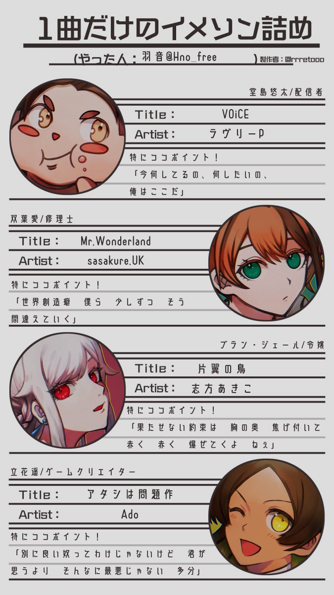 #ビリロン
イメソンまとめ
テンプレをお借りしました🙇‍♀️