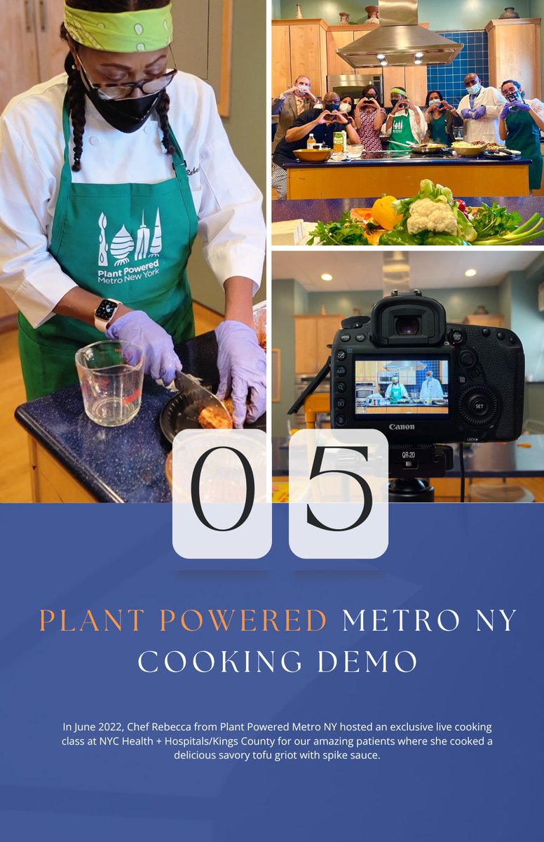 #5 of the #WeAreKingsTopHighlights flashes back to when @KingsCountyHosp welcomed Chef Rebbecca from Plant Powered Metro NY to our kitchen. Chef Rebecca hosted an exclusive live cooking class for our patients where she cooked a delicious savory tofu griot with spike sauce✅