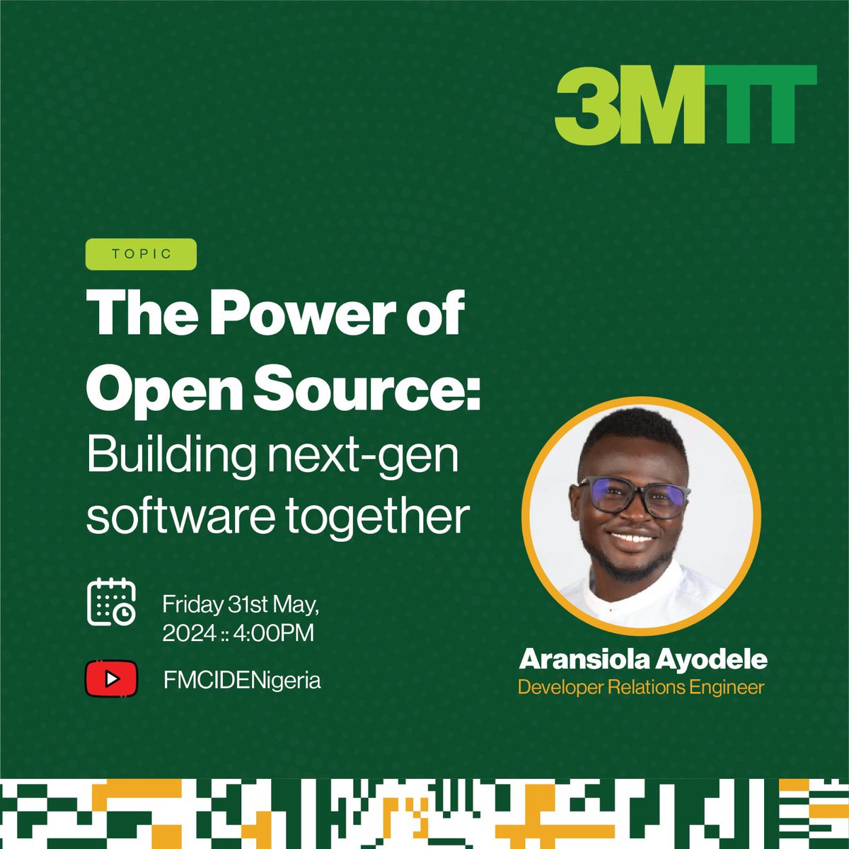 Are you interested in The Power of Open Source? Join us today at 4:00 pm for our webinar on 'Building next-gen software together.' 

🔗: b.link/3MTTPwrOpnSrc

Don't miss this opportunity to learn and collaborate on cutting-edge projects. See you later! 

#My3MTT #3MTTWebinar