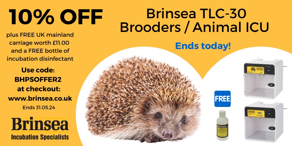 LAST CHANCE to buy a Brinsea TLC Brooder/Intensive Care Unit at our special prices - offer ends TONIGHT at 23:59. Save 15% on the TLC-40 &amp; 50 models (BHPSOFFER1), save 10% on the TLC-30 models (BHPSOFFER2) - shop here: brinsea.co.uk/smal.../tlc-in……