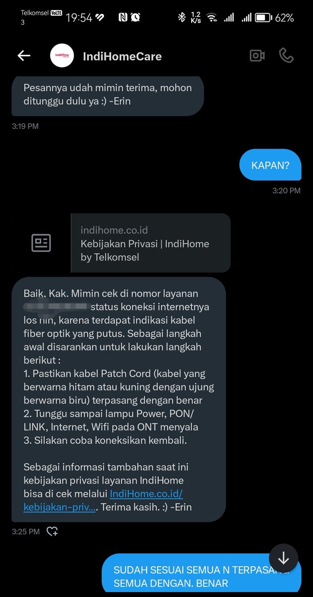 divi_sam_one's tweet photo. Gila ini pelayanan jelek banget...udah komplain dari 3 minggu masih aja ga di datengin teknisi n slow respon ...niat benerin ga sich ? Hei @IndiHomeCare https://t.co/LykBtA5AAz