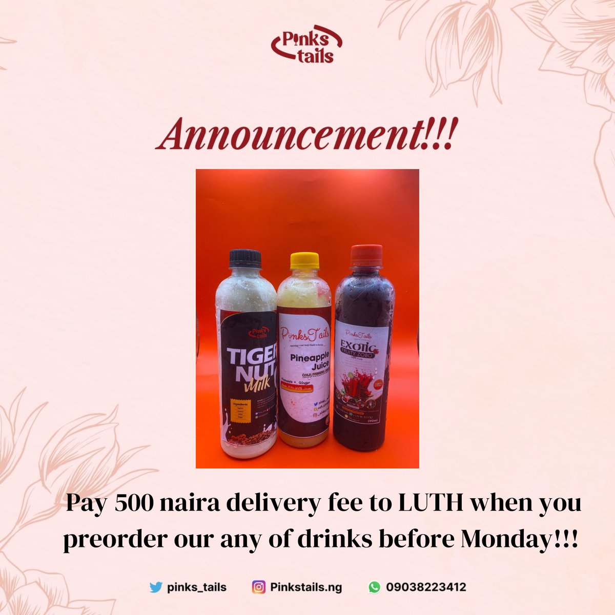 Pinkstails_ng's tweet photo. “Wura, is there someone I can share delivery fee with?”

Me: say no more!!

We now have  delivery fee package To LUTH and will only be valid when you preorder any of our drinks before Monday.

This is the perfect time to gift that your friend/ siblings any of our chilled drinks. https://t.co/9IQNnOh0oC