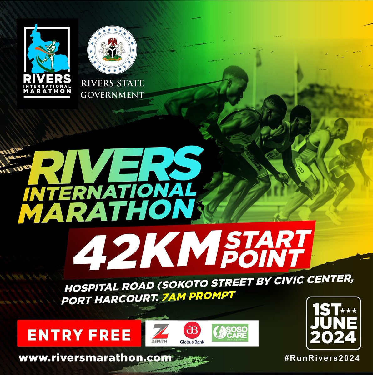 Isiokpobabe's tweet photo. The 42km race time is 7am and start point is Civic centre.
5km race time is 10am and start point is Shell RA, Aba road.
Finish line is the Yakubu Gowon stadium, Elekahia.
There will be lots of entertainment at the stadium as well.
#riversinternationalmarathon
#RunRivers https://t.co/pkHdHbhLsj