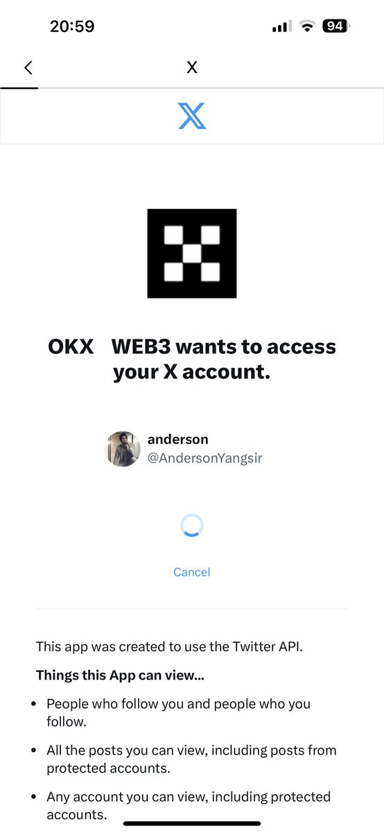AndersonYangsir's tweet photo. @okxweb3 @drip_haus @cooler_thanmint 你好，我web3钱包绑定不了推，卡在这个页面，请问怎么解决。我无法参加这个nft活动 https://t.co/pyWm2HbWyL