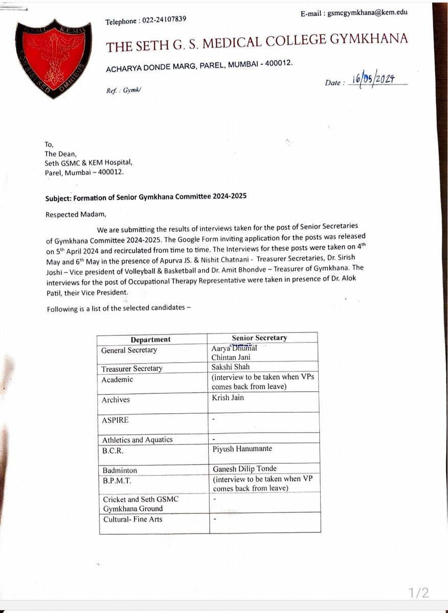 devangjaani's tweet photo. Proud Moments
My son Chintan is selected as the General Secretary (GS) of Seth G.S. Medical College Gymkhana, Mumbai for the term 2024-25
Big Big Congratulations @Chintan_1111
#Kemhospital #Gsmedical https://t.co/QFfNAaJWgv