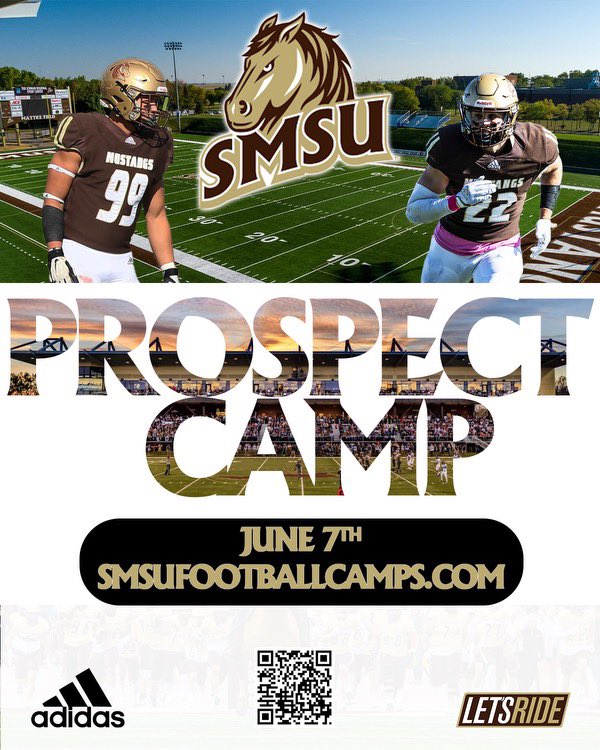 We are 1 week away from our camp! 🚨 Class of 2025 great opportunity to showcase your skills, get lots of reps and get coached by the @SMSUfootball staff. 🚨 Class of 2026 & 2027 awesome chance to get camp experience and get on our radar. Let’s Ride! 🐴