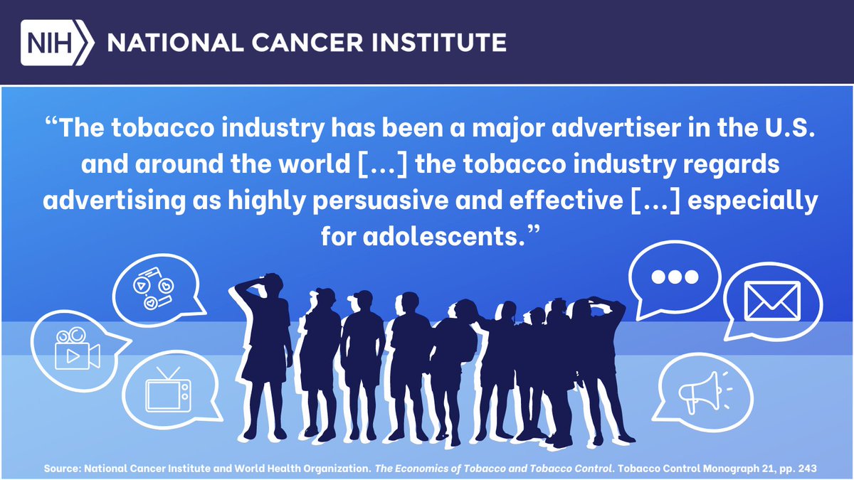 #WorldNoTobaccoDay 2024 is for youth, by youth to protect children around the🌍from the tobacco industry. Read more about the influence of tobacco industry marketing on adolescents in @NCIBehaviors Monograph no. 21 — bit.ly/3V5eeTf #TobaccoExposed