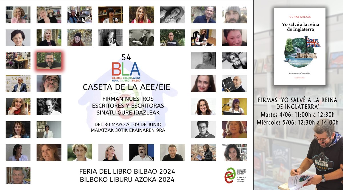 📖✍️ Amigas y amigos, sumamos un NUEVO DÍA DE FIRMAS en la #FeriadelLibro de Bilbao. Además del MIÉRCOLES 5 a las 12:30 h, estaré firmando el MARTES 4 junto a la gran @Auri_Lizundia desde las 11:00 h en la caseta de la <a href="/AEEEIE/">EscritoresdeEuskadi</a>. 🙌 VENIRSEEEE!