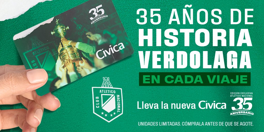 ¡ORGULLO PAISA! 🚊💚 Nueva tarjeta Cívica del @metrodemedellin homenaje a nuestra primera Gloria Continental de 1989. Disponible desde ya en las estaciones Acevedo, San Antonio, Envigado, San Javier y Estadio 🤩🏆 ⚠️Solo se vende una por persona. Unidades limitadas.